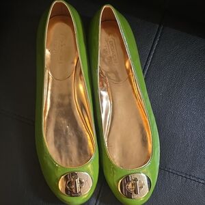 Coach Women’s Green Patent Leather Ballet Flats with Turnlock